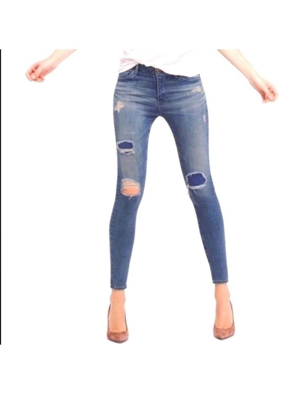 AG The Middi Ankle Distressed Mid Rise Legging Ankle Light Wash Jean Womens SZ26